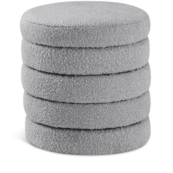 Meridian Furniture Aphia Grey Boucle Fabric Ottoman/Stool