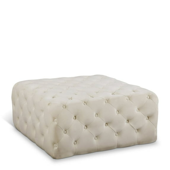 Meridian Furniture Ariel Button Tufted Cream Velvet Ottoman and Bench