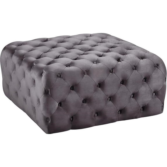 Meridian Furniture Ariel Button Tufted Gray Velvet Ottoman and Bench