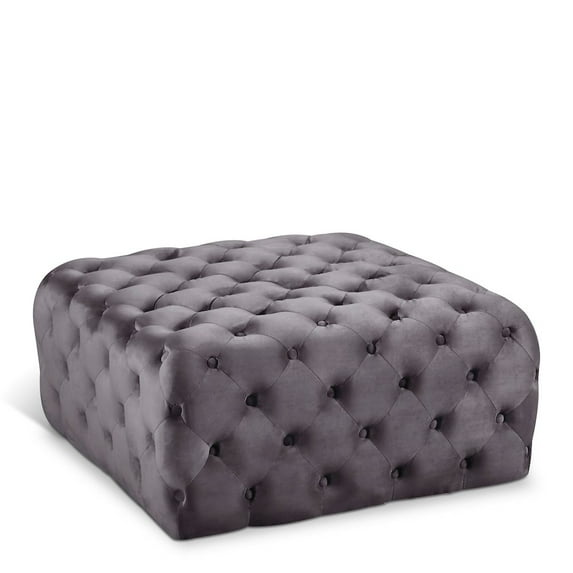 Meridian Furniture Ariel Button Tufted Gray Velvet Ottoman and Bench