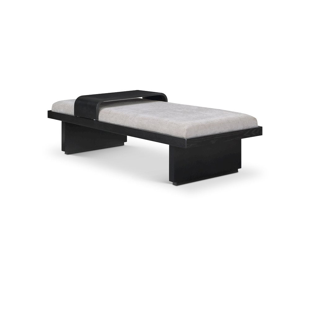 Arlington Light Grey Chenille Fabric Bench with Black Wood Base