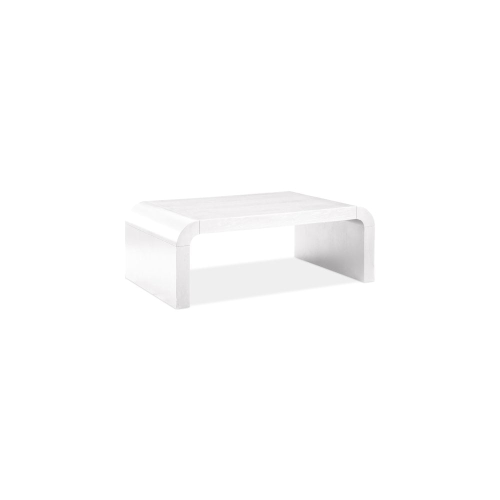 White Wood Rectangular Coffee Table with Storage Drawers