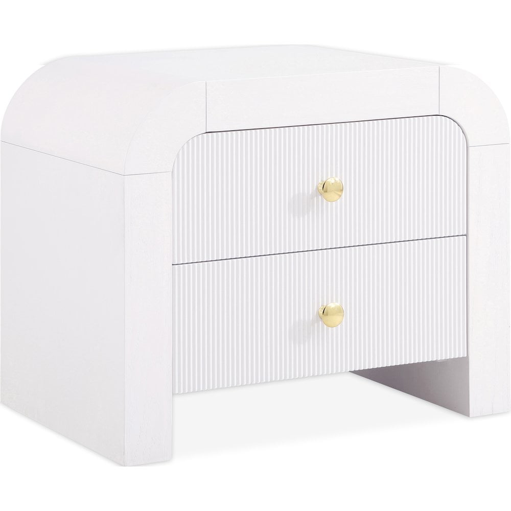 Artisto White Wood Veneer 2-Drawer Nightstand with Gold and Chrome Handles