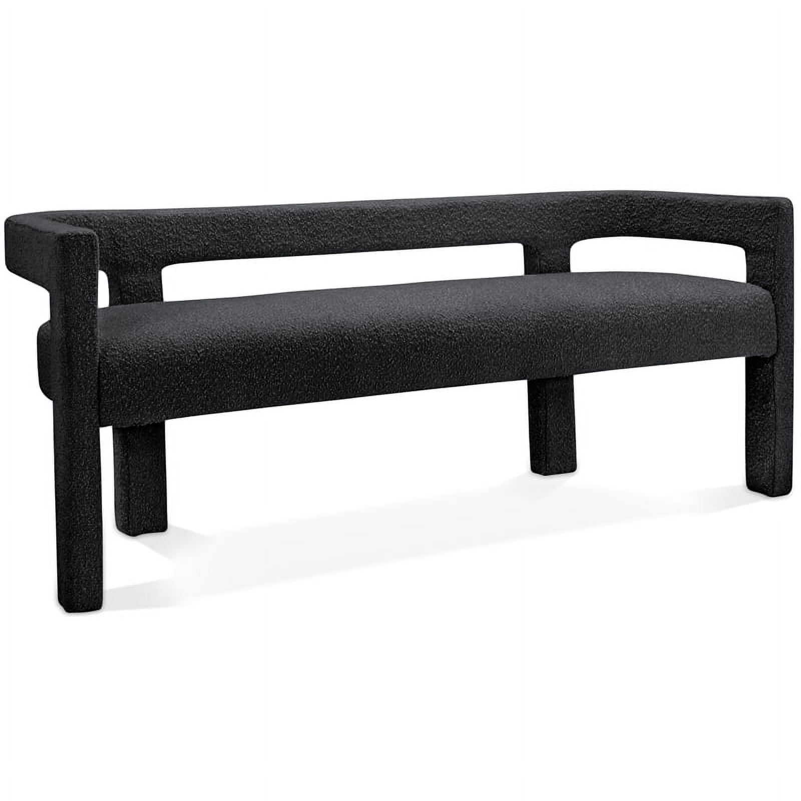 Meridian Furniture Athena Boucle Fabric Bench with Boucle Fabric and Rounded Back, Black