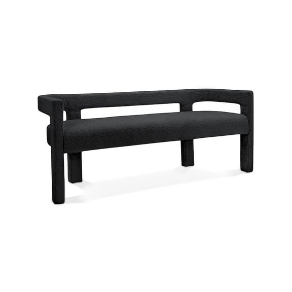 Meridian Furniture Athena Boucle Fabric Bench with Boucle Fabric and Rounded Back, Black