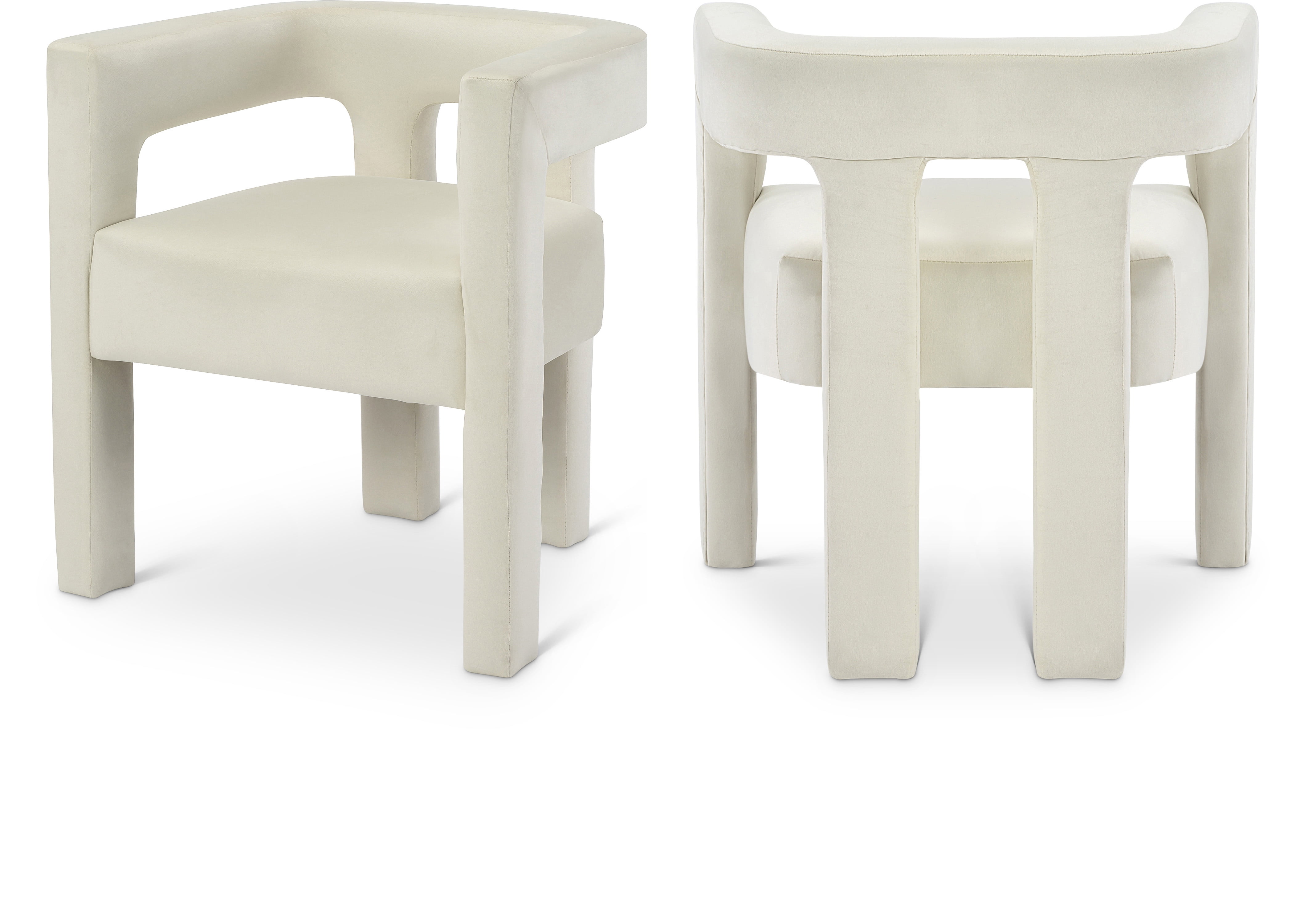 Cream Velvet Low Back Upholstered Arm Chair