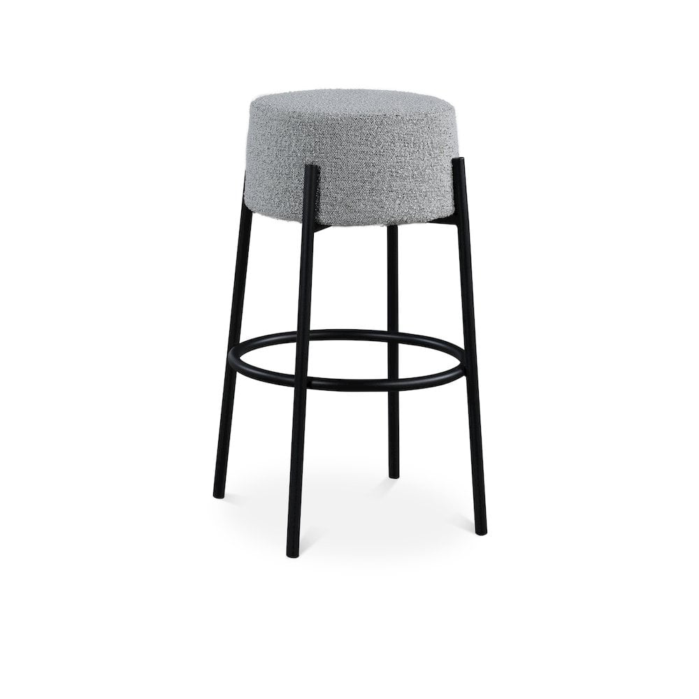 Avalon Gray Boucle Fabric and Iron Bar Stool