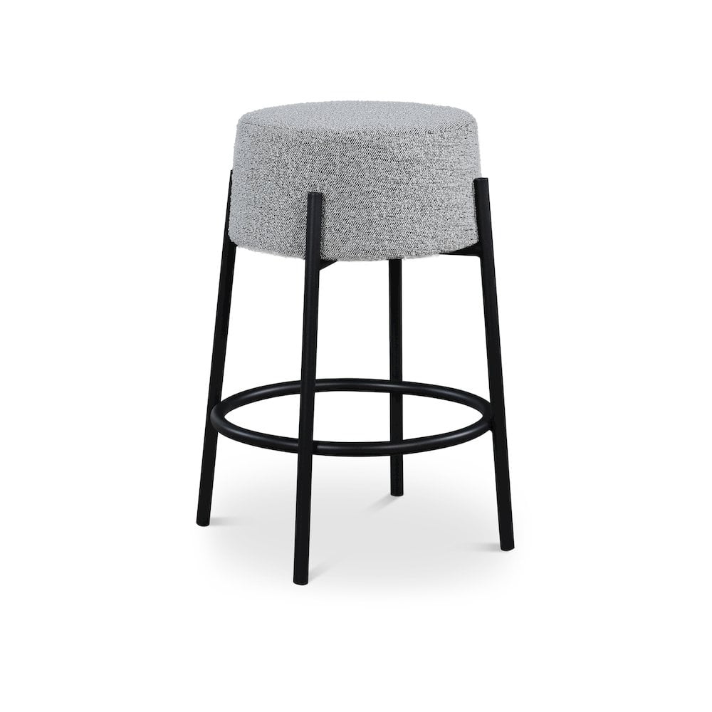 Avalon Gray Boucle Fabric Counter Stool with Black Iron Frame