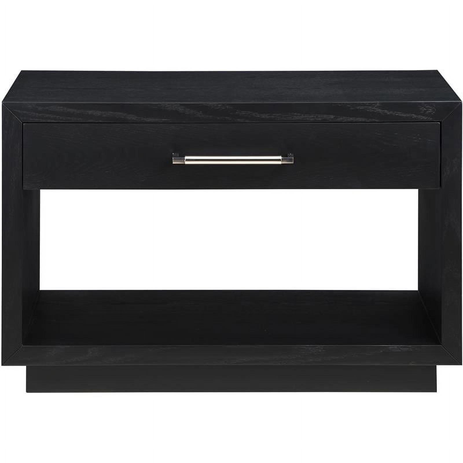 Avery Black Ash Wood Veneer Nightstand with Gold Handles