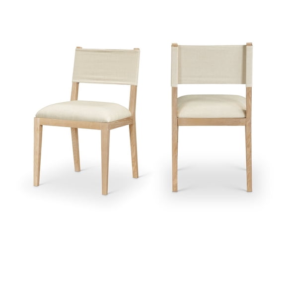 Meridian Furniture Avon Cream Linen Textured Fabric Dining Side Chair, Set of 2