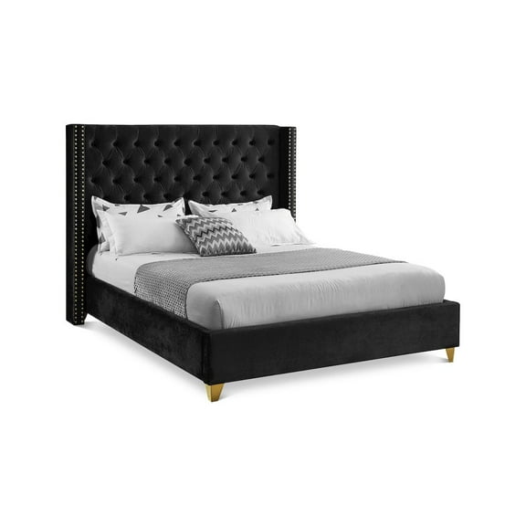 Meridian Furniture Barolo Black Velvet Queen Bed