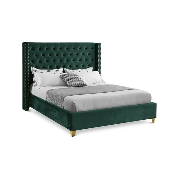 Meridian Furniture Barolo Green Velvet Queen Bed