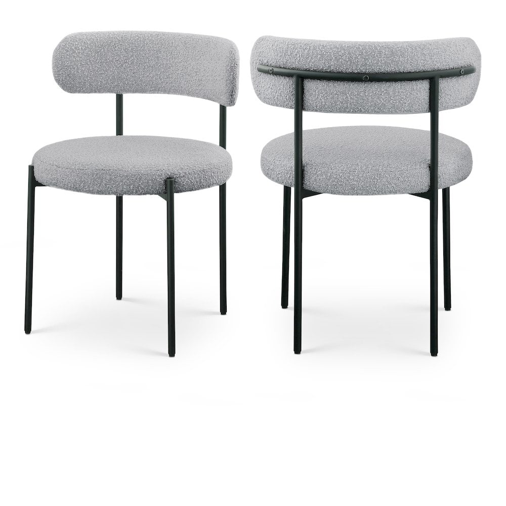 Contemporary Matte Black Iron Dining Chair with Grey Boucle Fabric