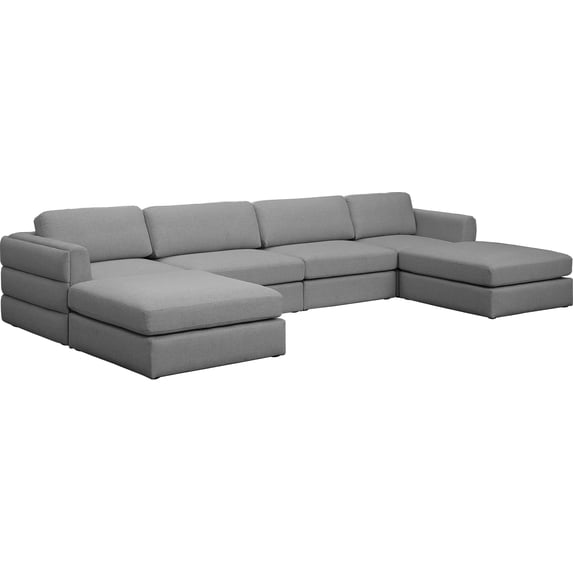 Meridian Furniture Beckham Grey Durable Linen Textured Fabric Modular Sectional