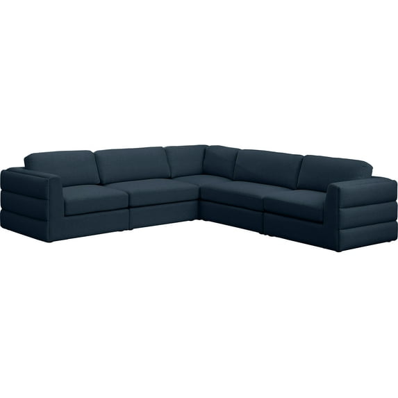 Meridian Furniture Beckham Navy Durable Linen Textured Fabric Modular Sectional