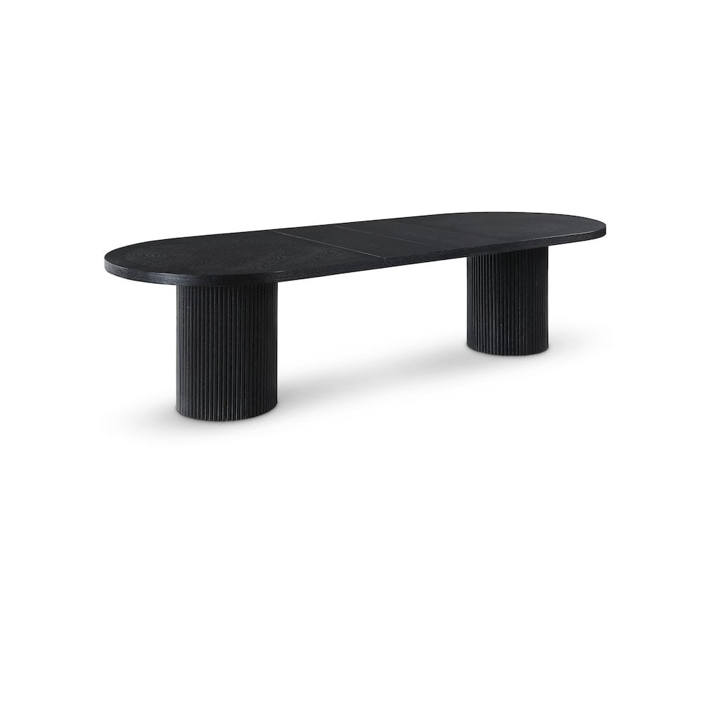 Black Oak Extendable Oval Dining Table with Fluted Base