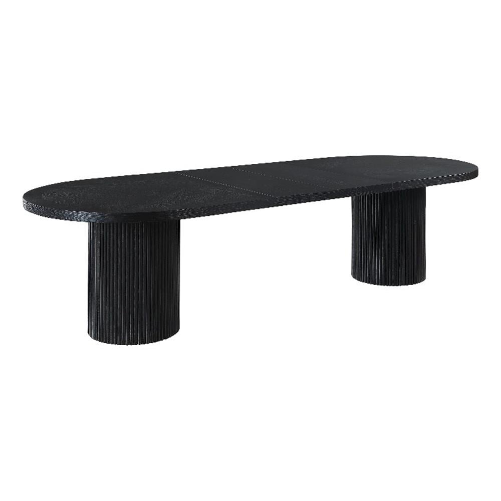 Black Oak Extendable Oval Dining Table with Fluted Base
