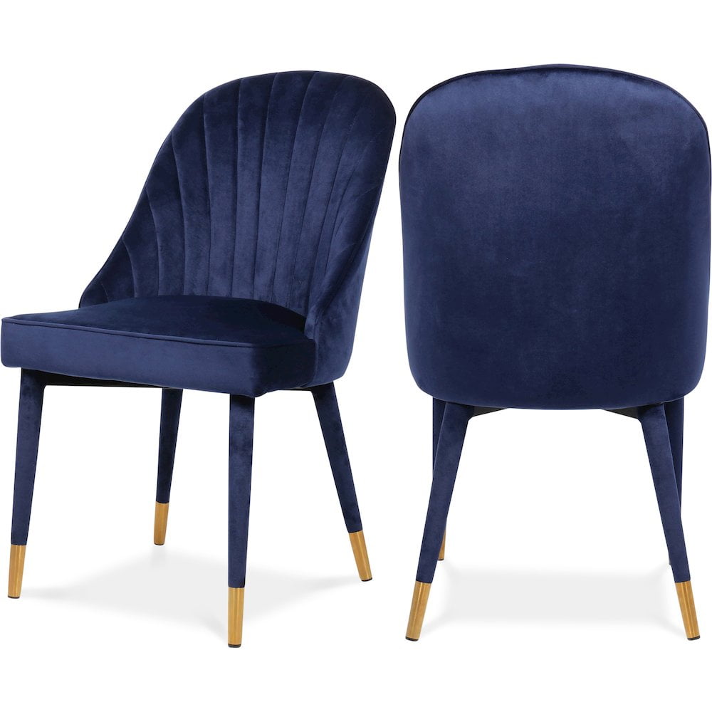 Luxurious Navy Velvet Upholstered Dining Chair with Gold-Tipped Legs