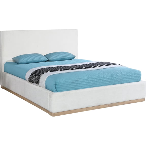 Meridian Furniture Bennet Cream Linen Textured Fabric Queen Bed