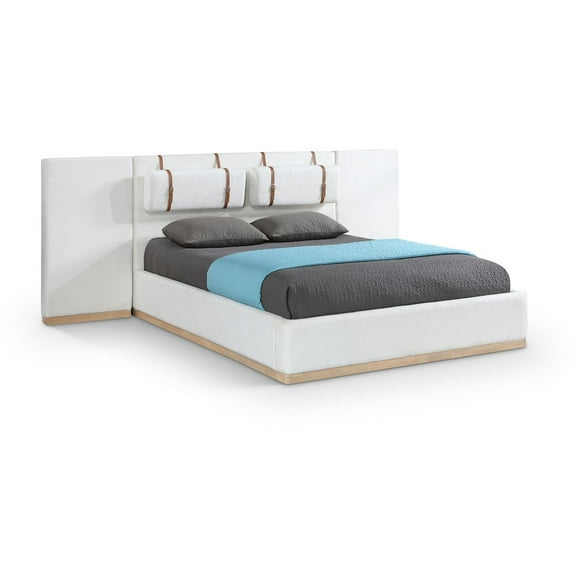 Meridian Furniture Bennet Cream Linen Textured Fabric Queen Bed