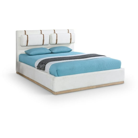 Meridian Furniture Bennet Cream Linen Textured Fabric Queen Bed