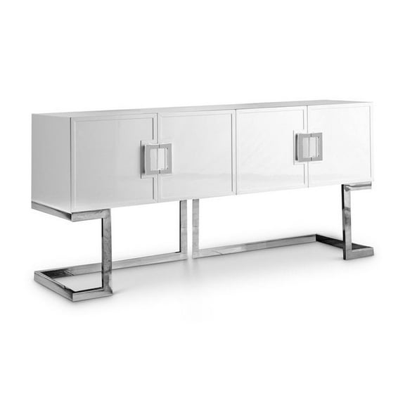 Meridian Furniture Beth Solid Wood Sideboard Buffet in White Lacquer and Chrome