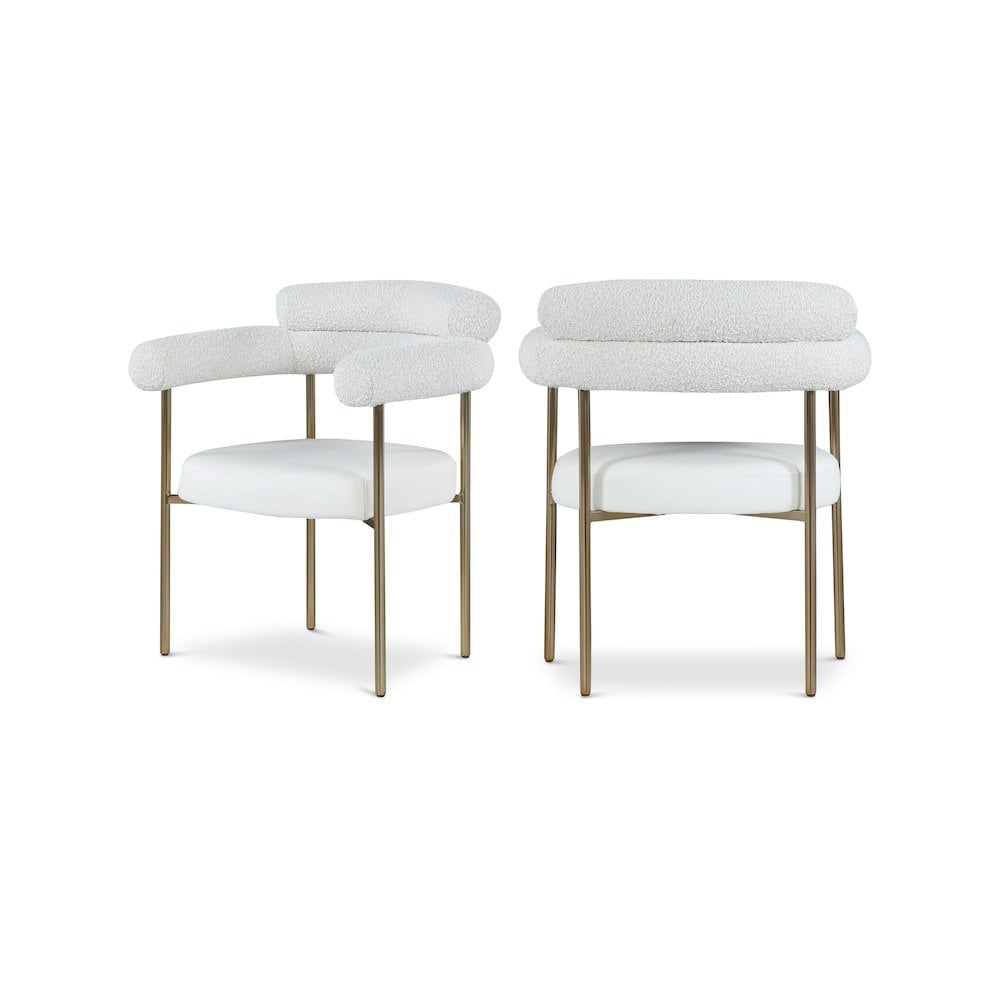 Cream Faux Leather and Boucle Upholstered Arm Chair