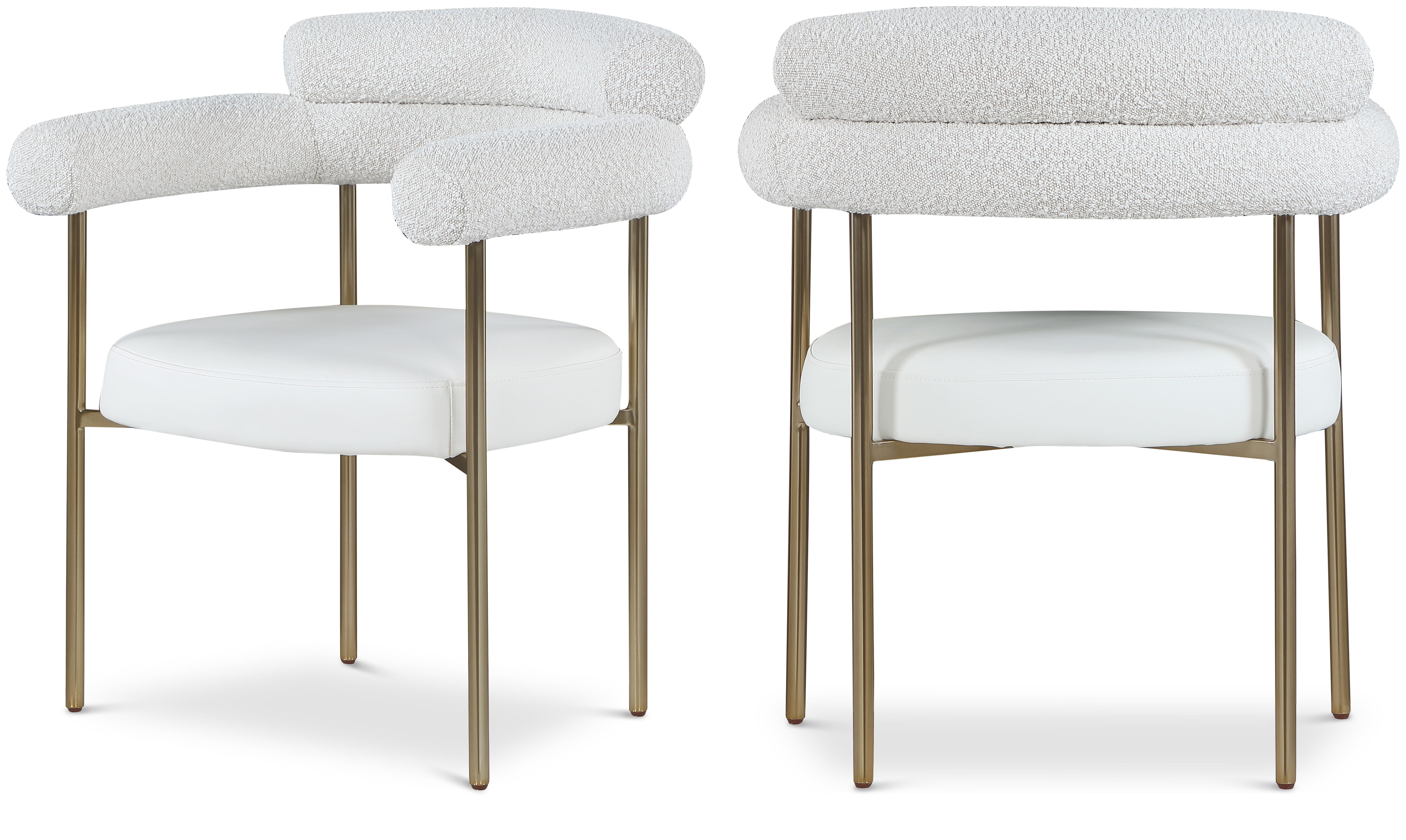 Cream Faux Leather and Boucle Upholstered Arm Chair