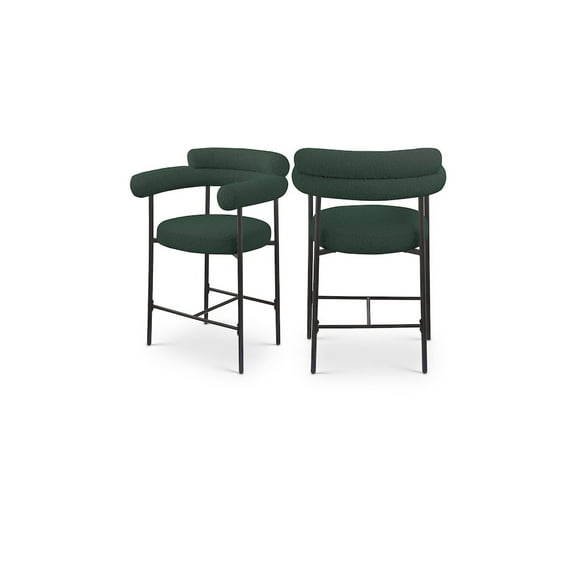 Meridian Furniture Blake Green Boucle Fabric Counter Stool (Set of 2)