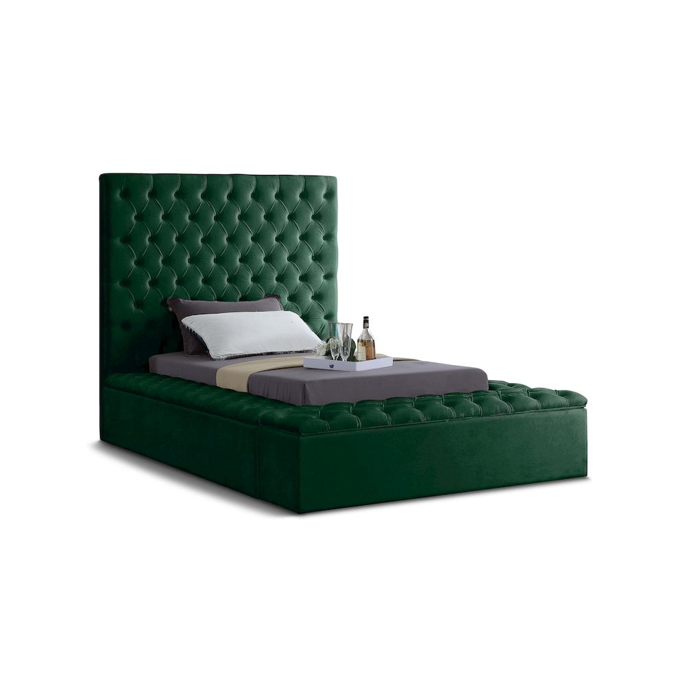 Bliss Green Velvet Twin Bed with Tufted Headboard