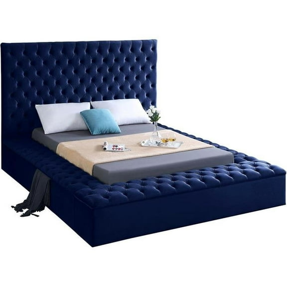 Meridian Furniture Bliss Solid Wood Tufted Velvet Full Bed in Navy
