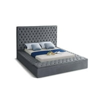 Meridian Furniture Bliss Solid Wood Tufted Velvet King Bed in Gray