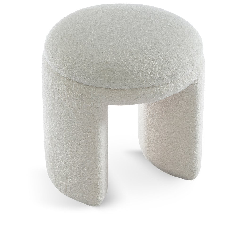 Meridian Furniture Bowen Cream Faux Shearling Teddy Fabric Ottoman/Stool