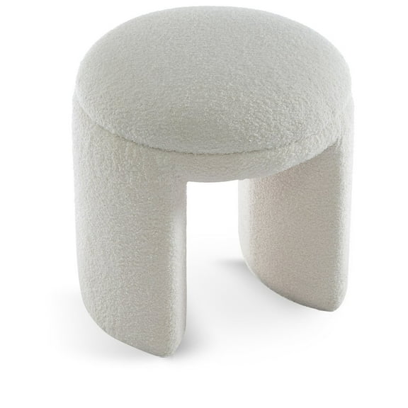 Meridian Furniture Bowen Cream Faux Shearling Teddy Fabric Ottoman/Stool