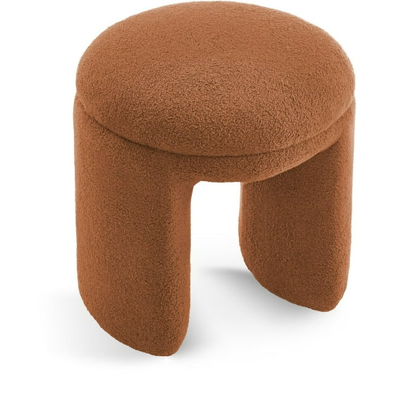 Meridian Furniture Bowen Saddle Faux Shearling Teddy Fabric Ottoman/Stool