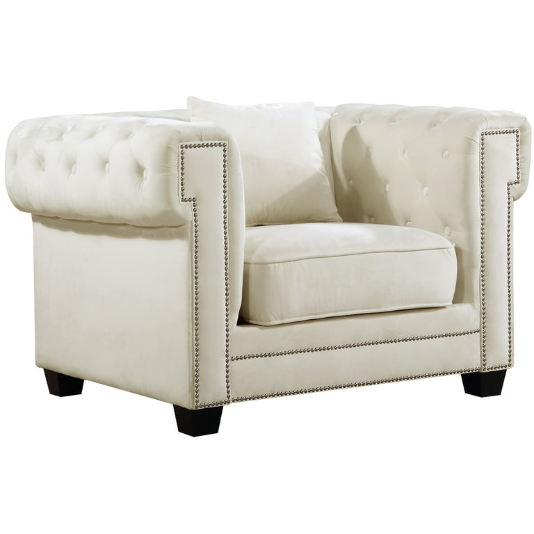 Meridian Furniture Bowery Tufted Velvet Accent Chair in Cream