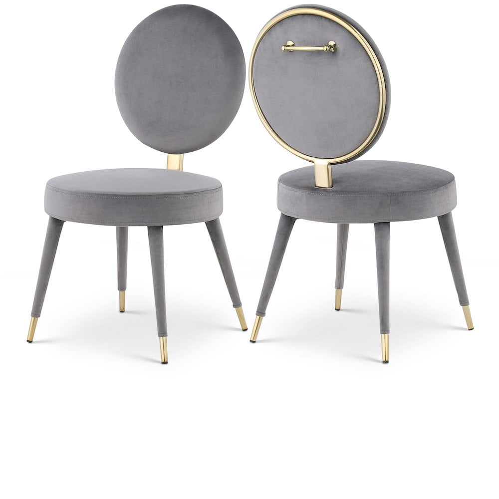 Gray Velvet and Brass Upholstered Dining Chair Set