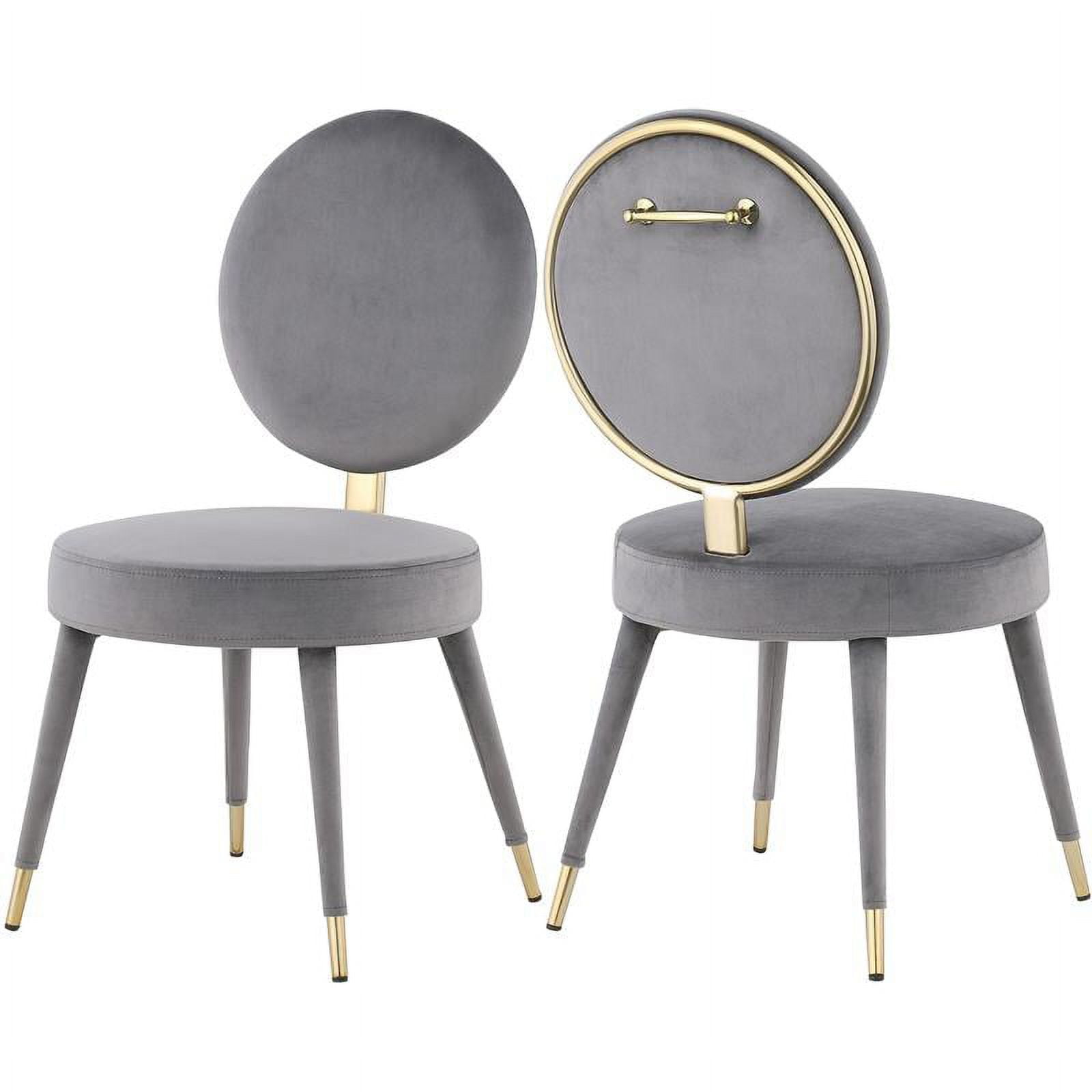 Gray Velvet and Brass Upholstered Dining Chair Set