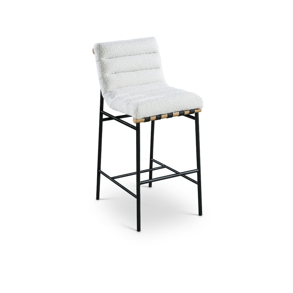 Burke Cream Boucle Fabric and Black Metal Bar Stool