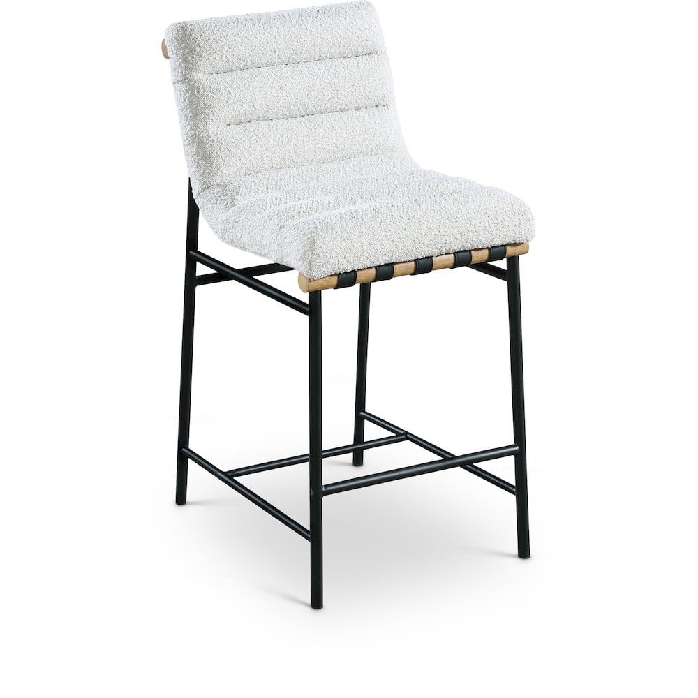 Burke Cream Boucle Fabric and Black Metal Counter Stool