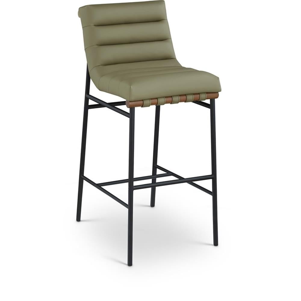 Burke Olive Green Vegan Leather Bar Stool with Walnut Accents