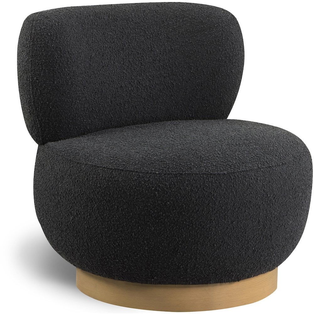 Mid-Century Modern Black Boucle Accent Chair with Oak Base