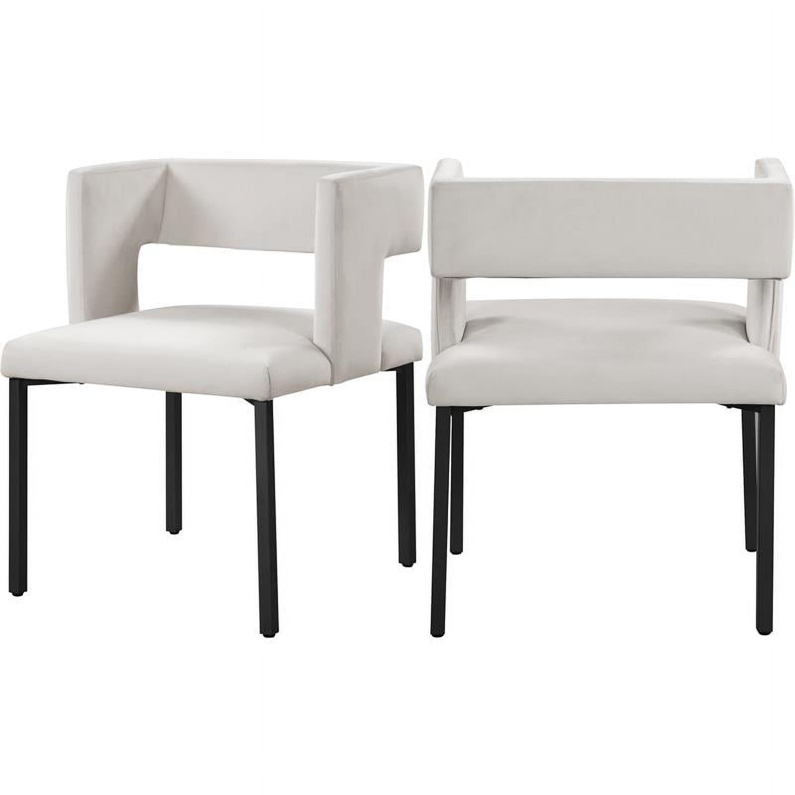 Cream Velvet Upholstered Dining Chair with Matte Black Legs