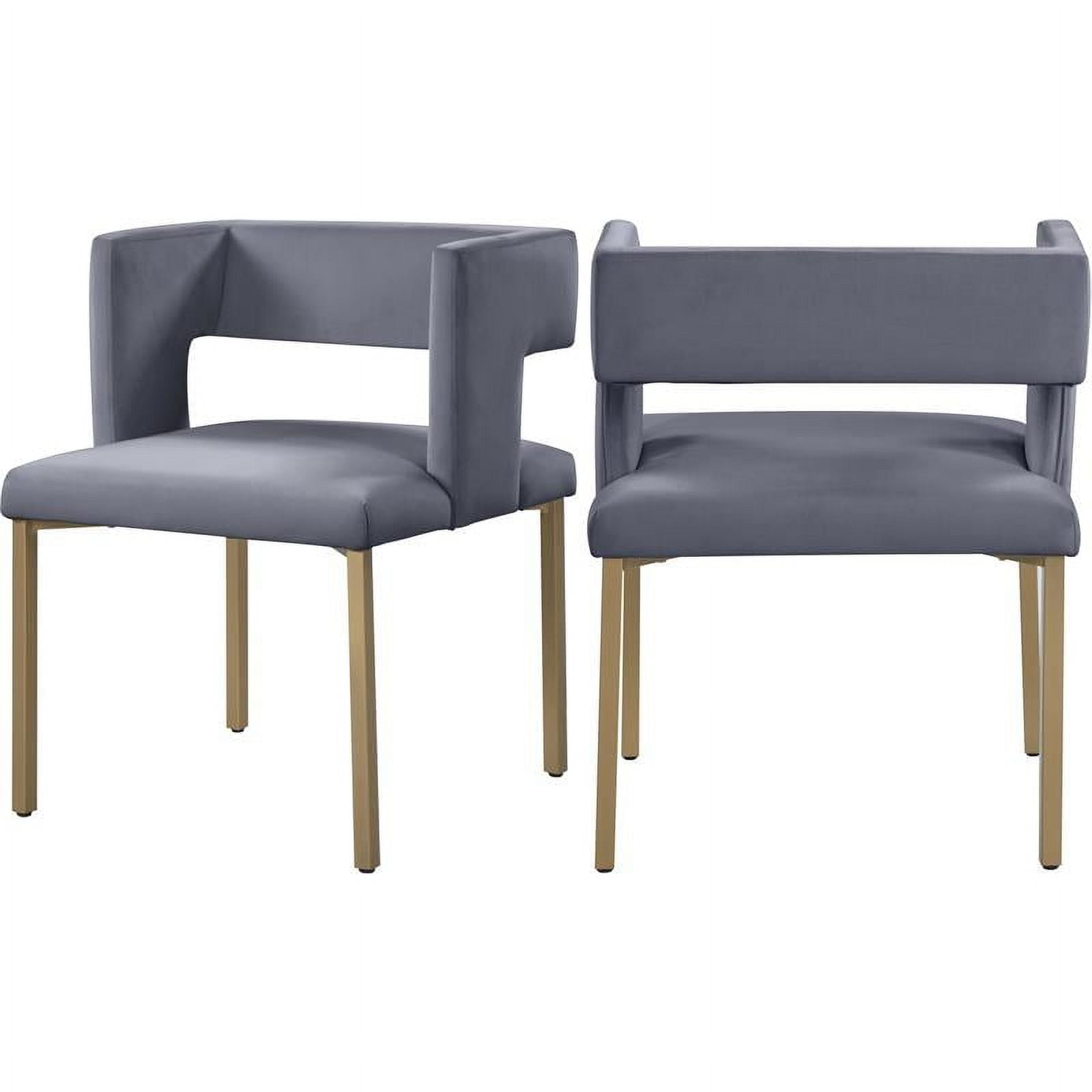 Gray Velvet Upholstered Dining Chair with Gold Legs