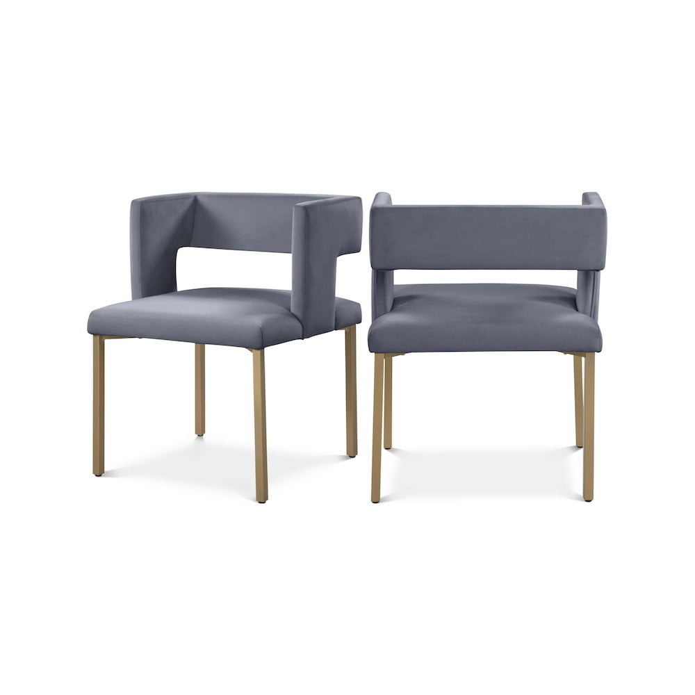 Gray Velvet Upholstered Dining Chair with Gold Legs