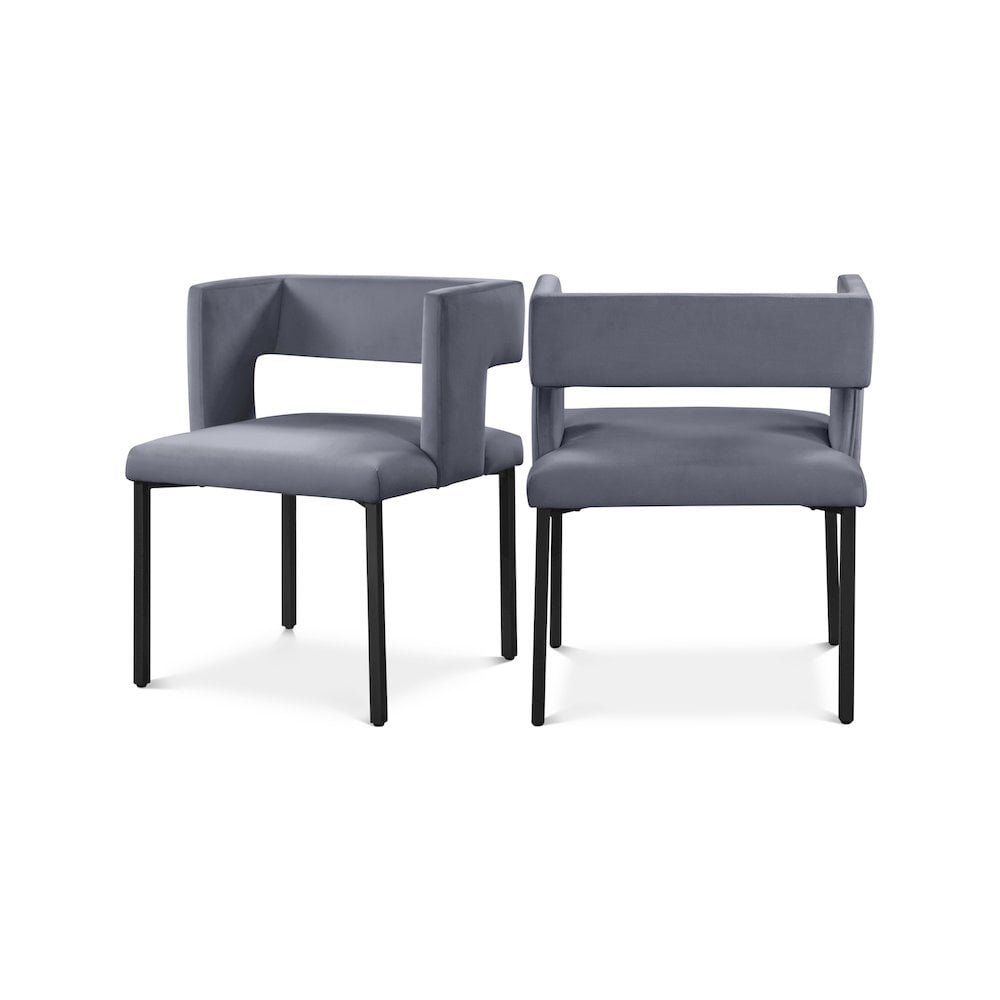Gray Velvet Upholstered Dining Chair with Matte Black Legs