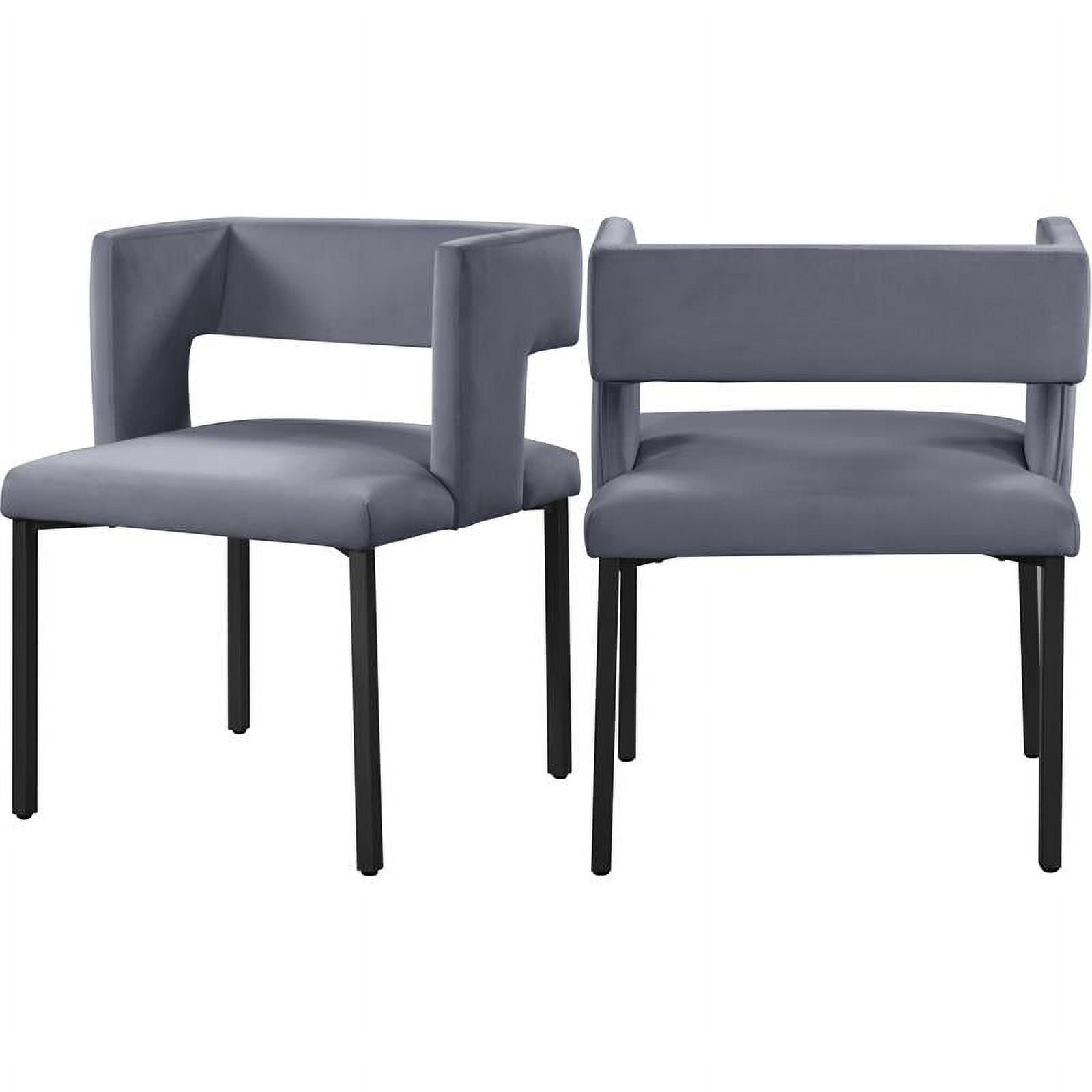 Gray Velvet Upholstered Dining Chair with Matte Black Legs