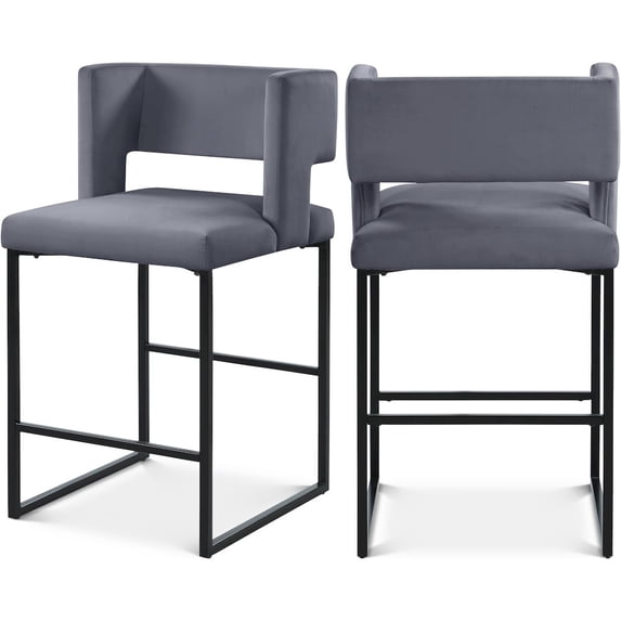Meridian Furniture Caleb Grey Velvet Counter Stool, Set of 2