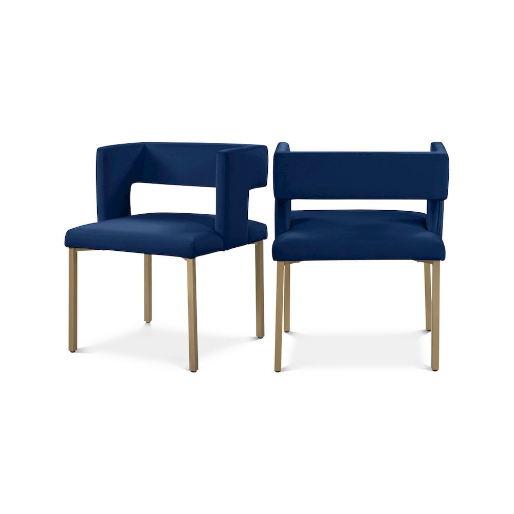 Caleb Luxe Navy Velvet Low-Back Dining Chair with Gold Legs