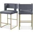 thumbnail image 1 of Meridian Furniture Caleb Square Soft Grey Velvet Low Back Bar Stool, Grey (Set of 2), 1 of 6
